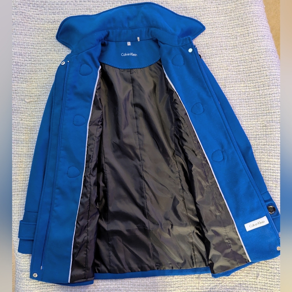 Calvin Klein Royal Blue Hooded Duffle Coat Size S NWOT - Picture 7 of 16
